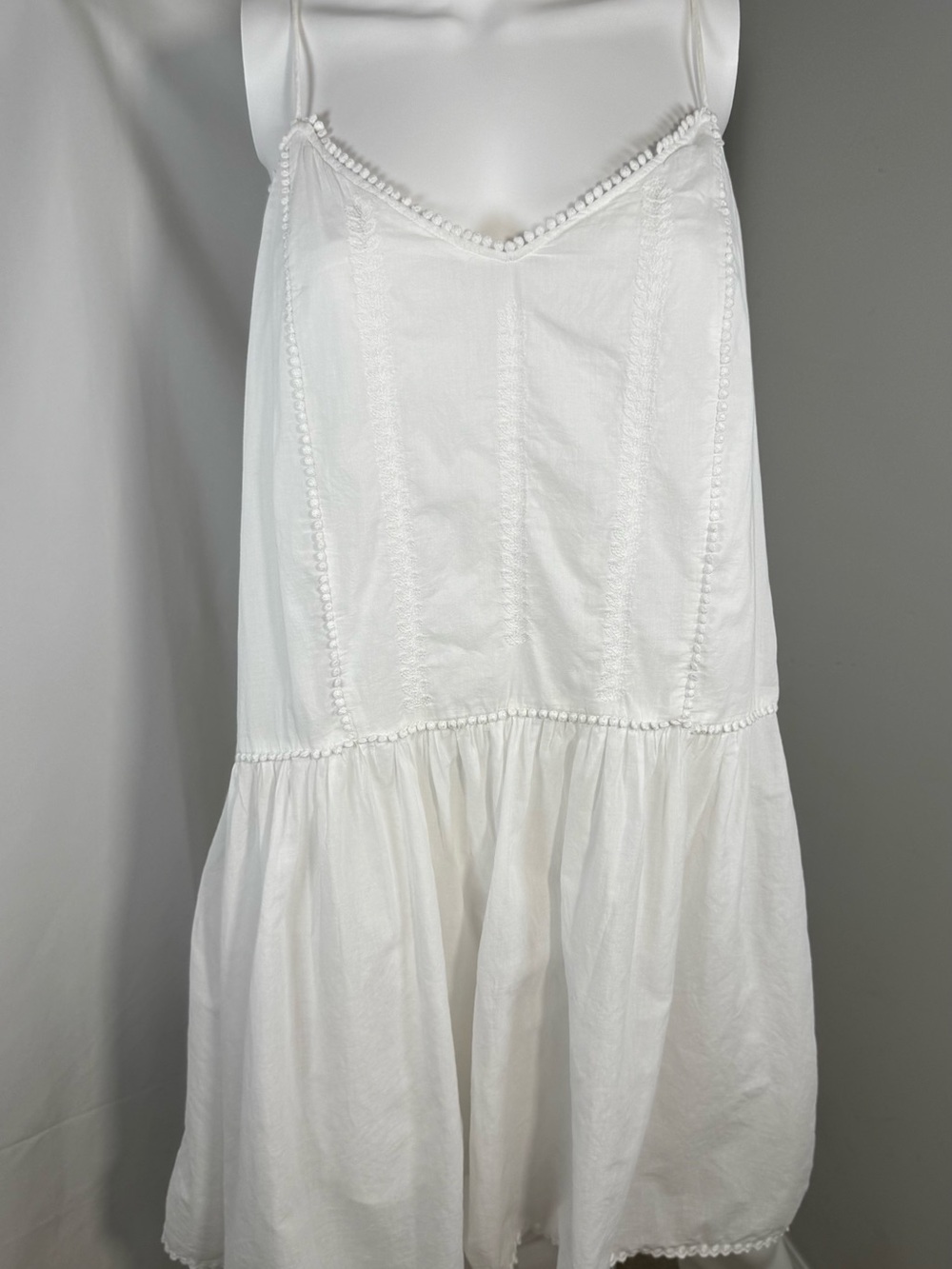 H&M L.O.G.G. White Pintuck Pom Pom Drop Waist Mini Dress Size M